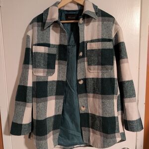 Deluc Women's Forest Green and Cream Checkered Shacket